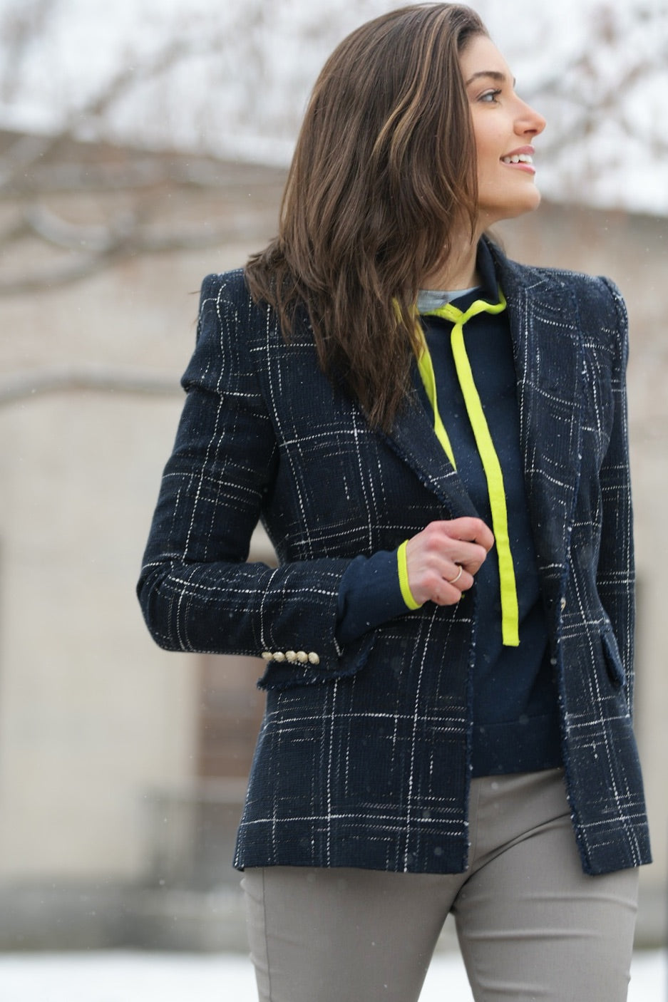 GENERATION LOVE TWEED NAVY BLAZER