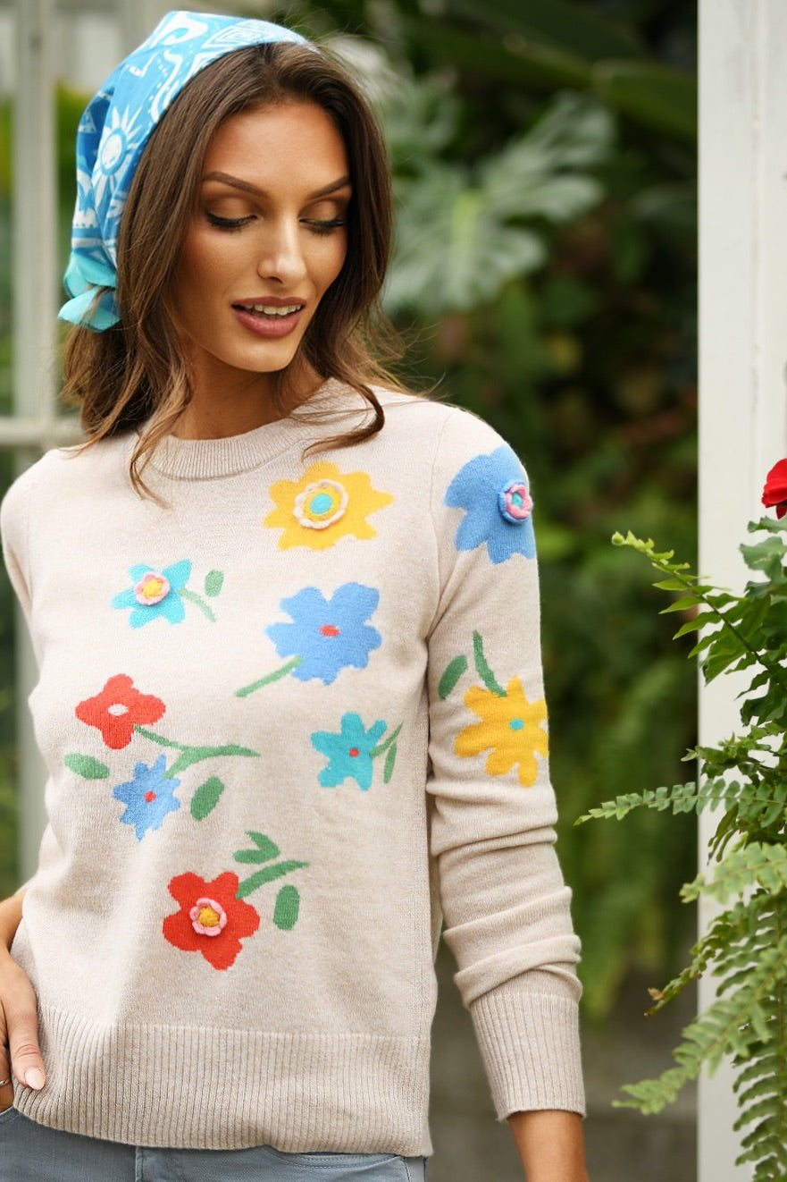 AUTUMN CASHMERE FLORAL CREW SWEATER