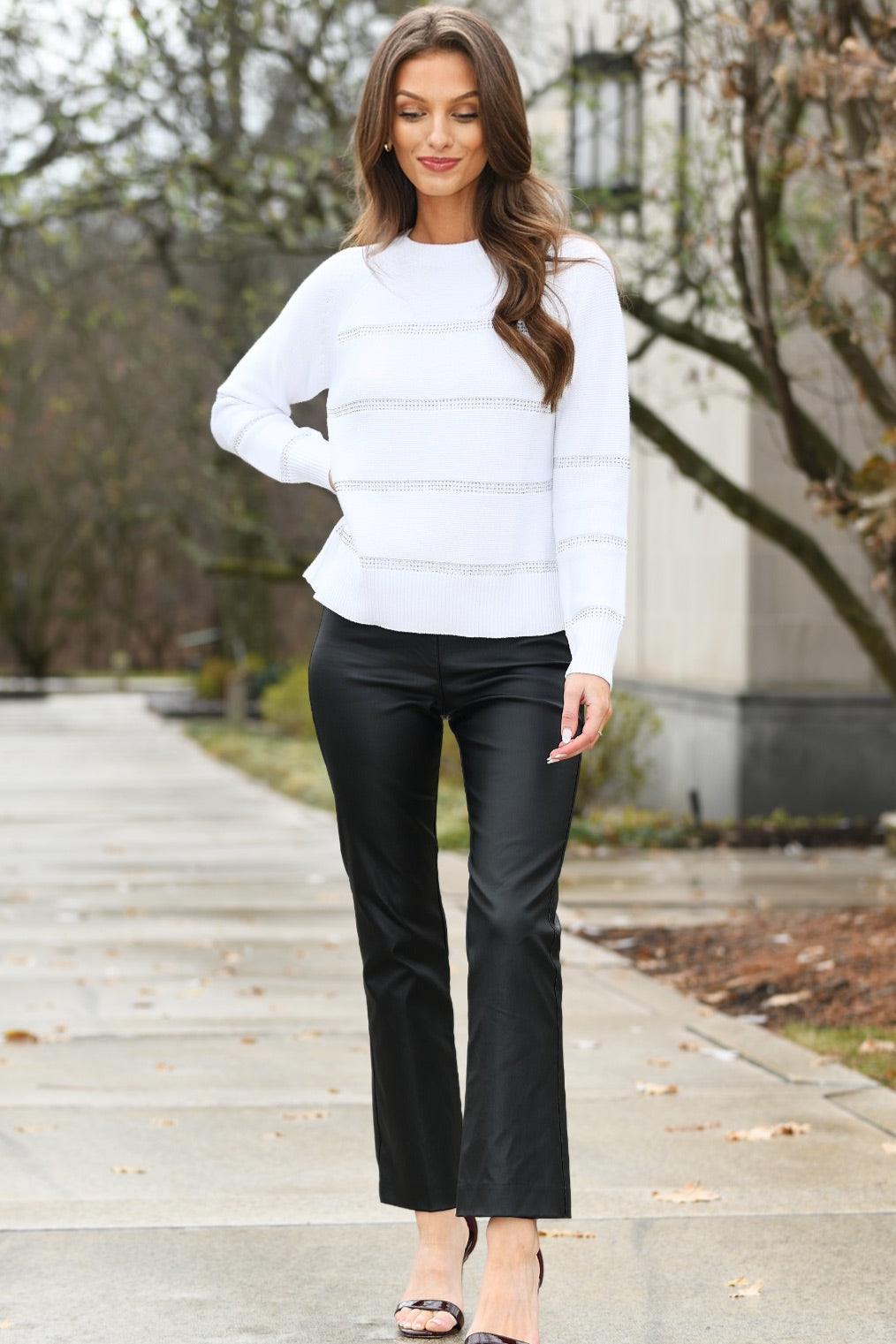 KINROSS CRYSTAL STRIPE WHITE SWEATER